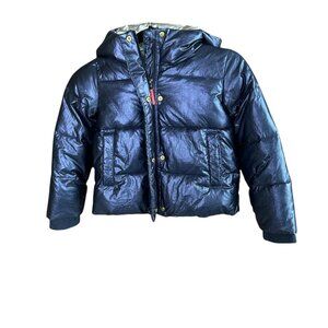 J. Crew Crewcuts Puffer Jacket Navy Blue and Silver Girls Size 6-7